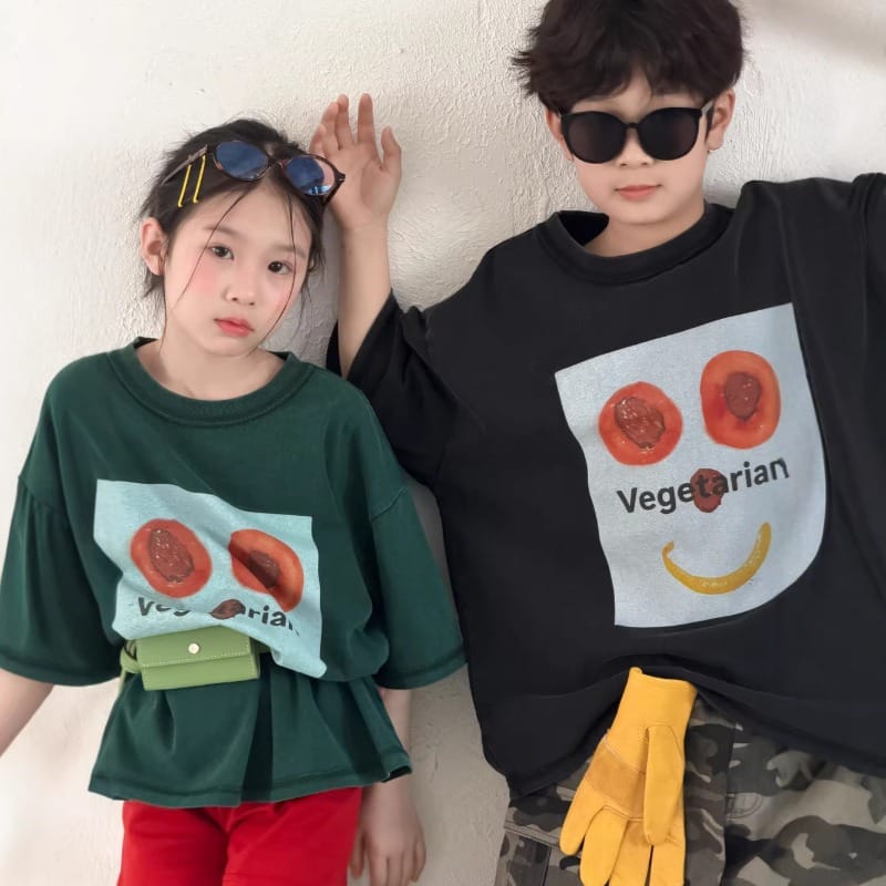 【KID】ベジタリアンフェイスプリント半袖Tシャツ