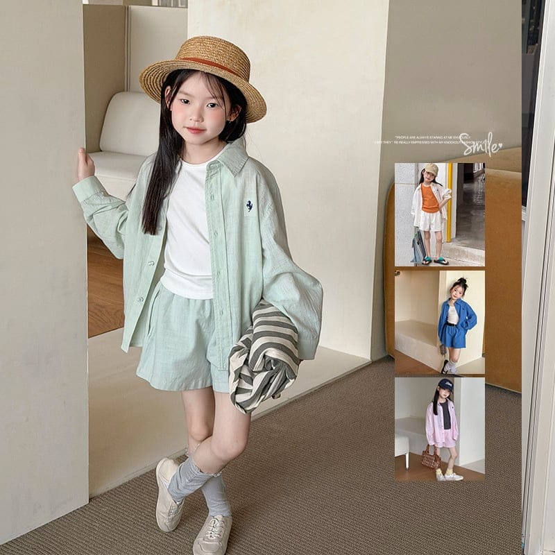 スラブコットン長袖シャツショートパンツ上下セット