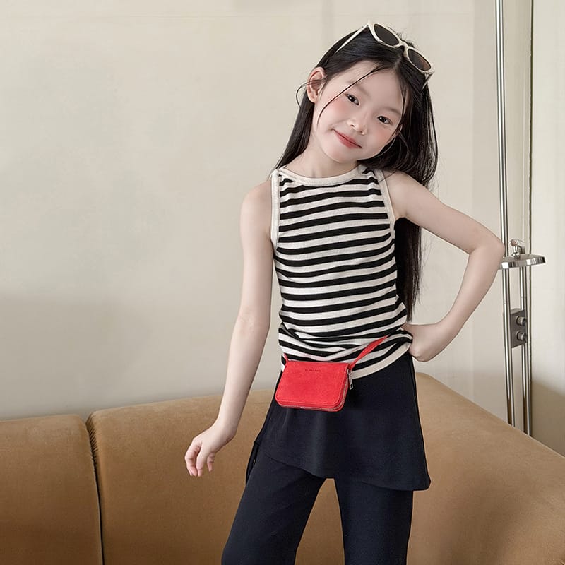 【KID】アイボリーストライプノースリーブTシャツ