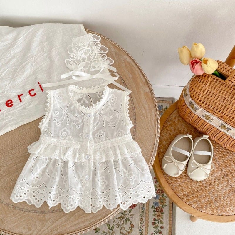 【BABY】パンチング刺繍レースノースリーブワンピース