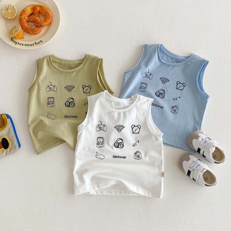 【BABY】デイリー絵文字プリントノースリーブTシャツ