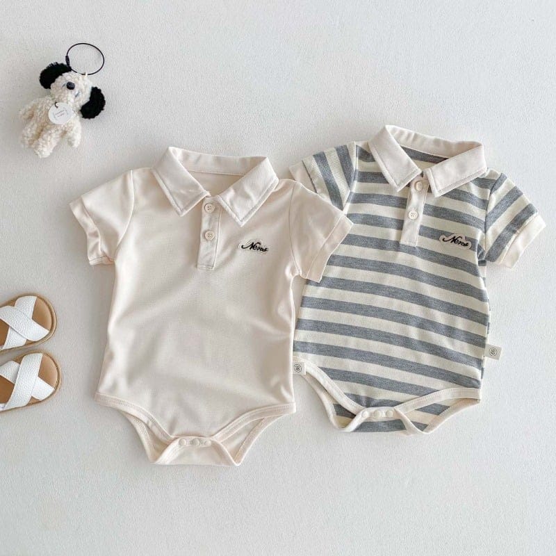 【BABY】英字ロゴベーシックポロカラー半袖ロンパース