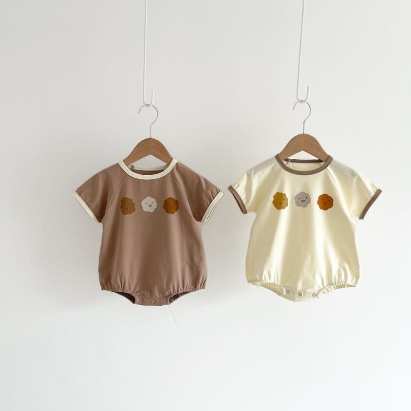【BABY】くもパンプリント配色デザイン半袖ロンパース