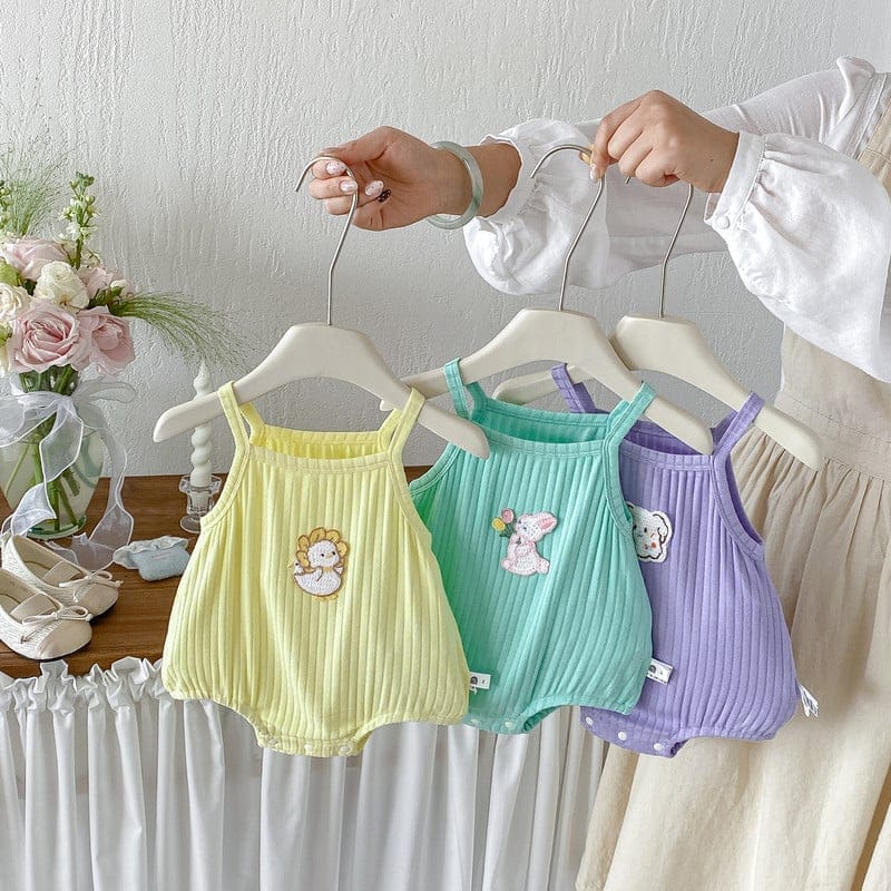 【BABY】アニマル刺繍リブキャミソールボディスーツ