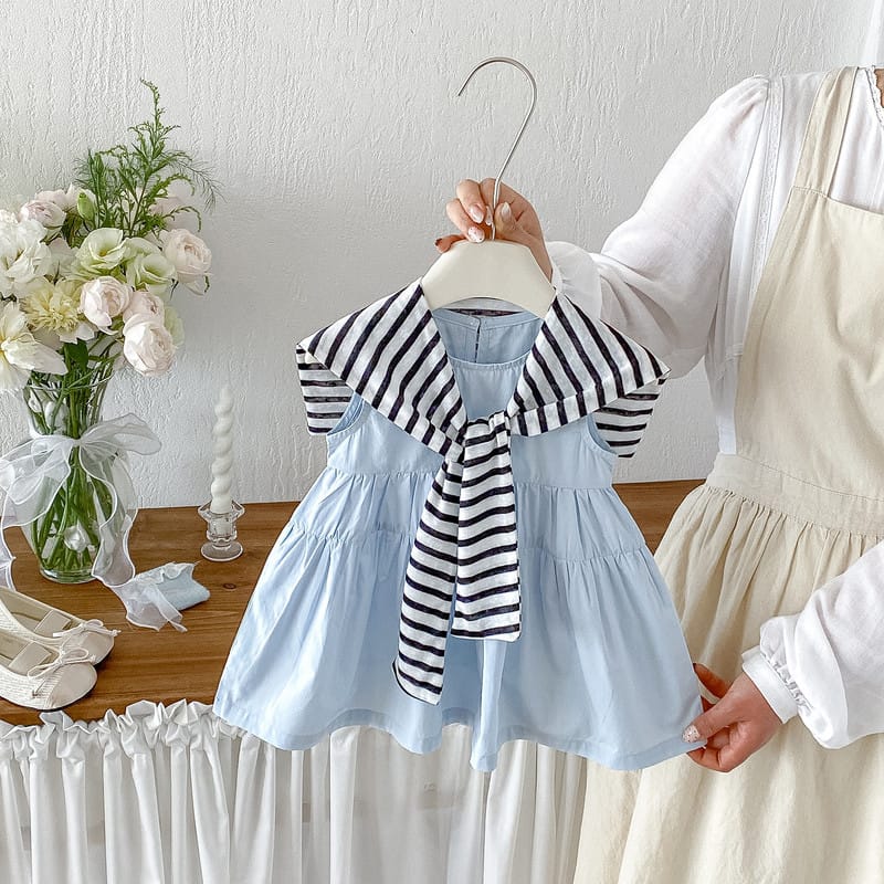 【セット】ストライプショールノースリーブワンピースセット