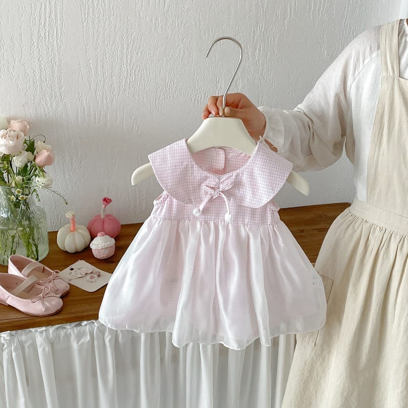 【BABY】アップルキャンディピンクチェックチュールワンピース