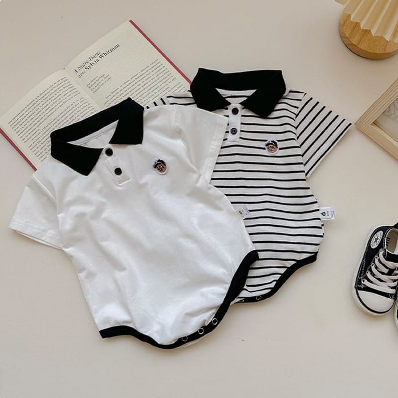 【BABY】キャプテンくまポロ襟半袖ボディスーツ