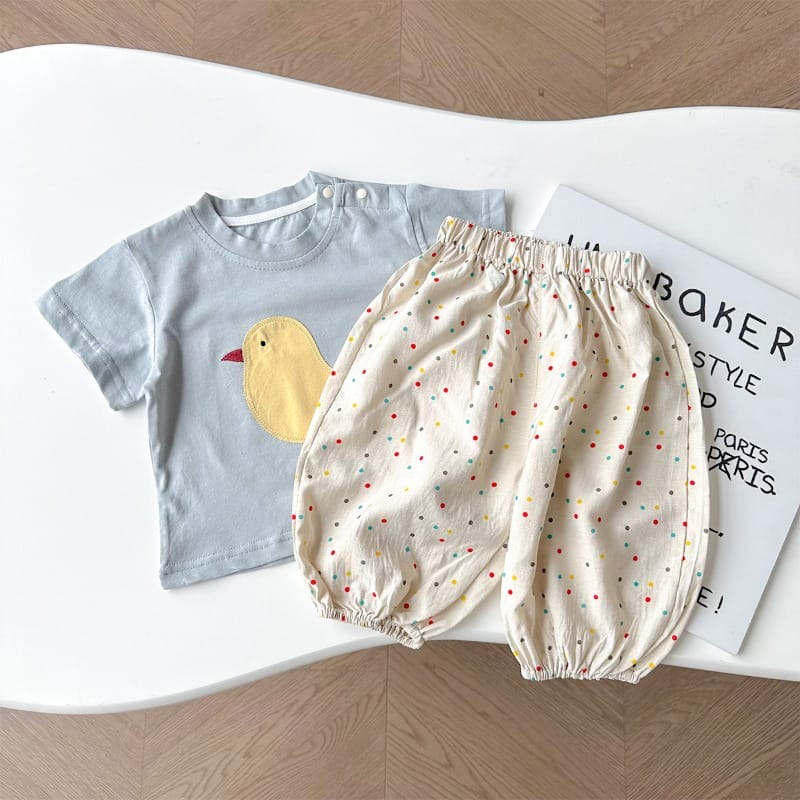 ひよこ半袖Tシャツドットパンツセットアップ