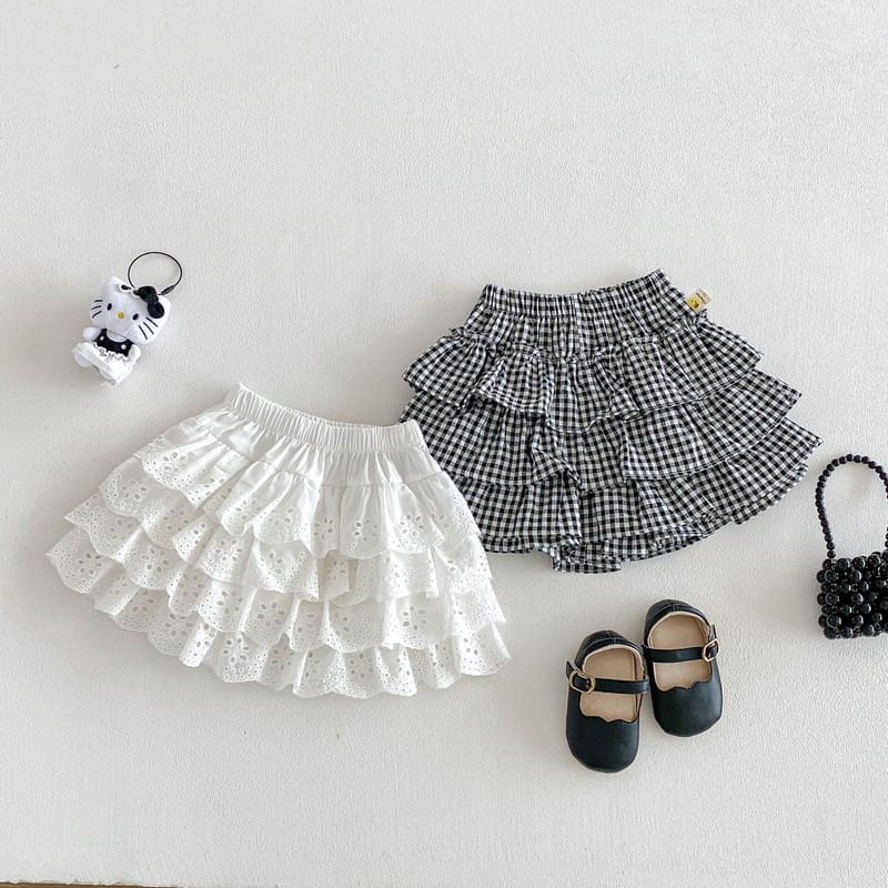 【BABY】チェックアイボリーフリルティアードスカート