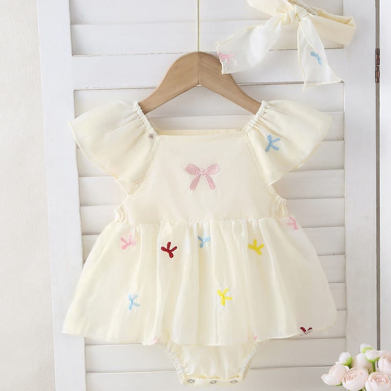 【姉妹服】アイボリーリボン刺繍ワンピースロンパース