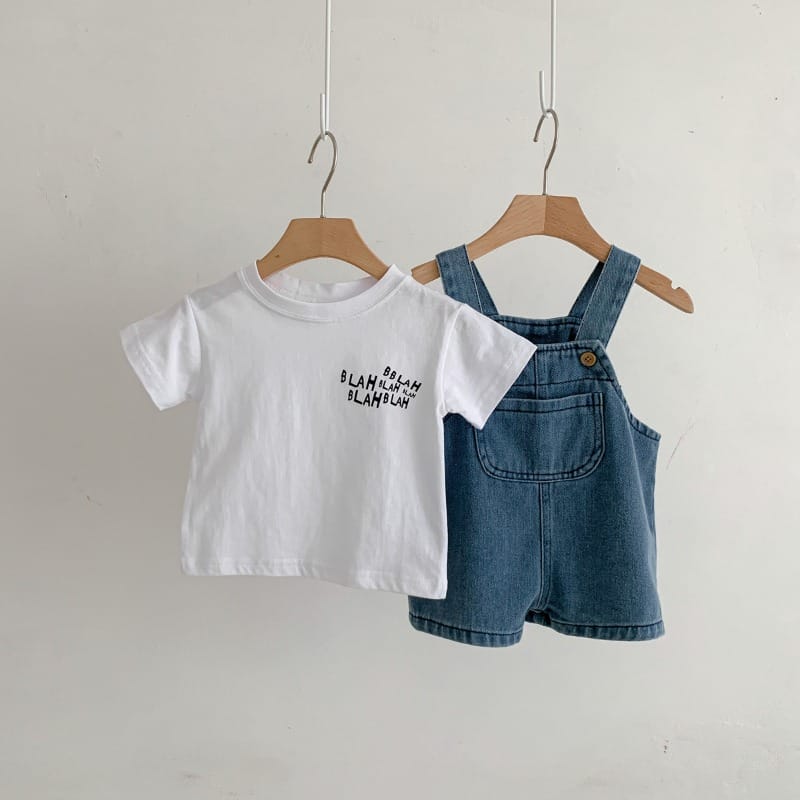 【セット】英字ロゴ半袖Tシャツデニムサロペットセット