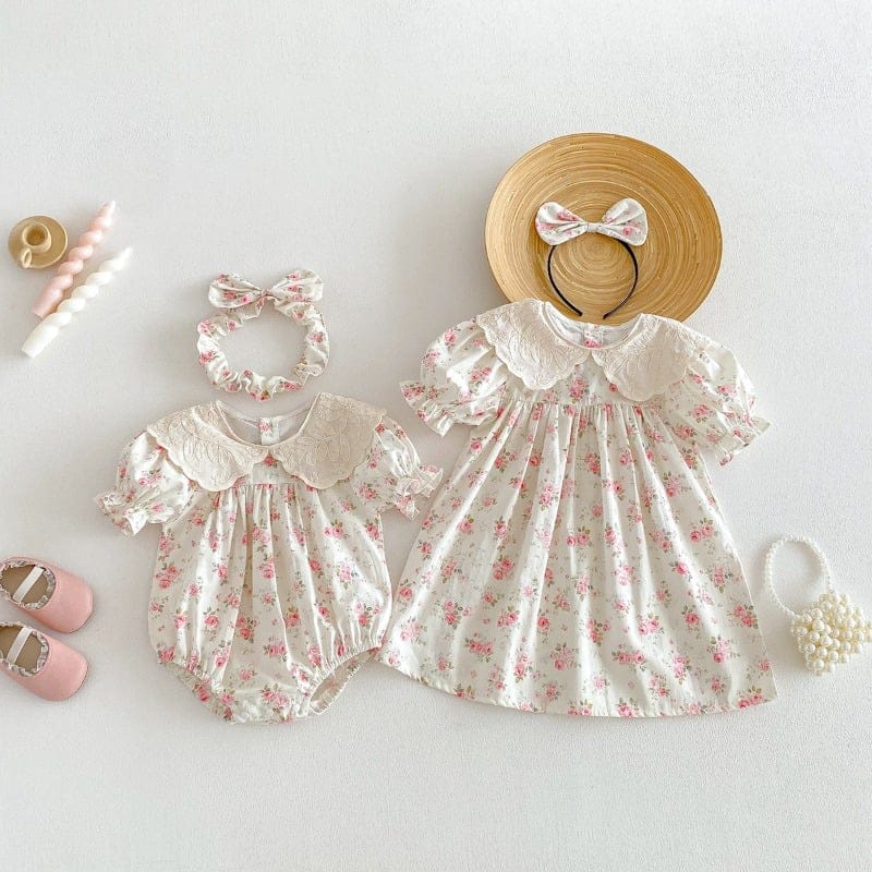 リーフカラー小花柄ロンパース／ワンピース