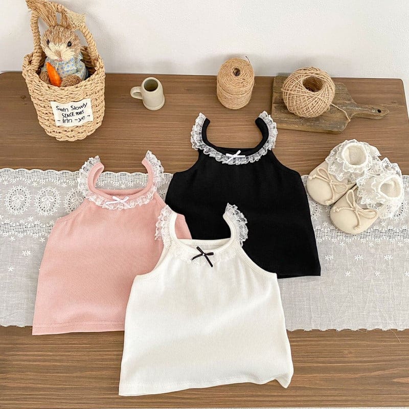【BABY】レースフリルリボンノースリーブTシャツ