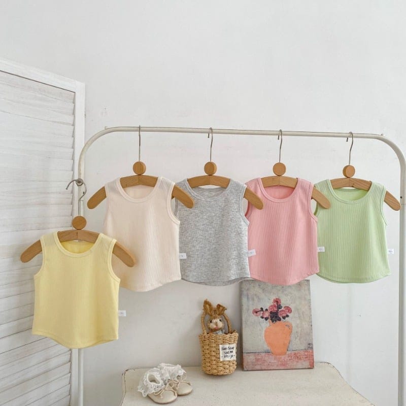 【BABY】パステルカラー無地リブノースリーブTシャツ