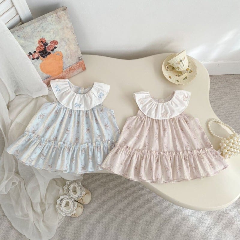 【BABY】フラワープリントフリルカラーノースリーブワンピース