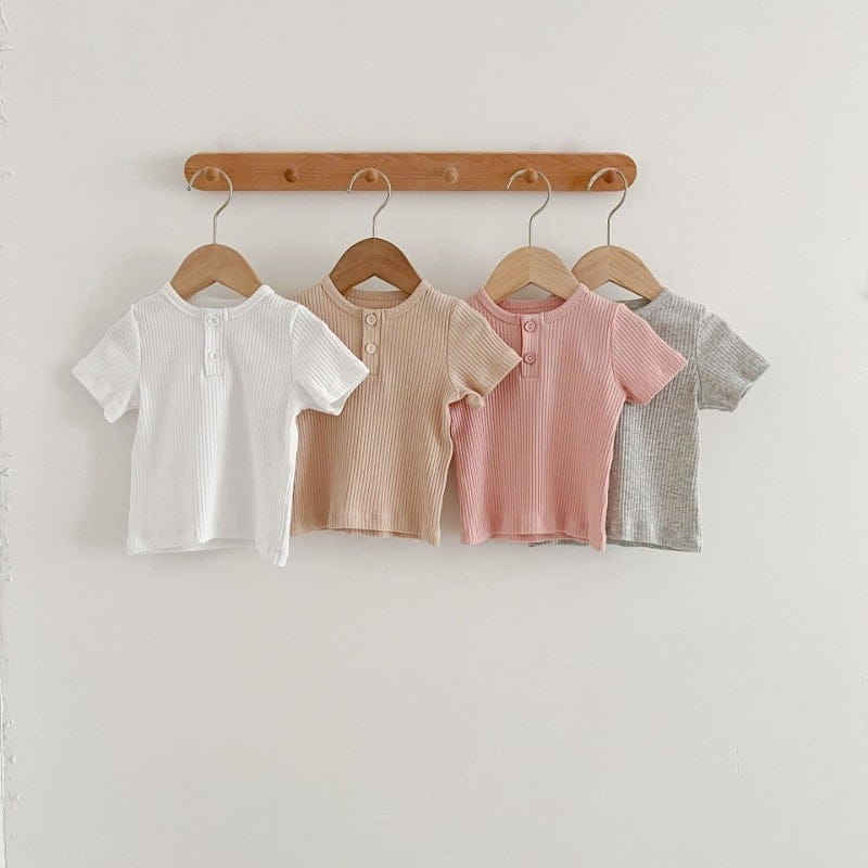 【BABY】ベーシック2ボタンリブ半袖クルーネックTシャツ