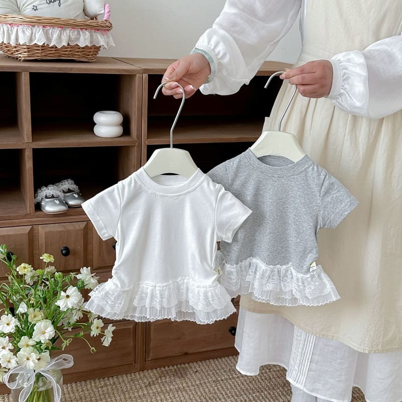 【BABY】ウエスト切替裾レースフリル半袖Tシャツ