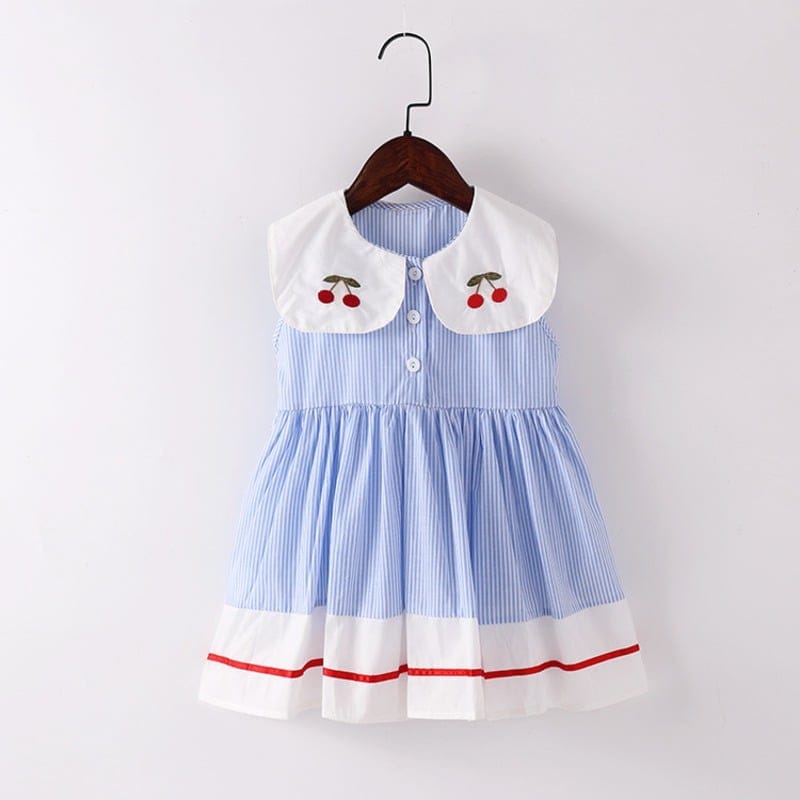 【BABY】さくらんぼストライプ襟付きノースリーブワンピース