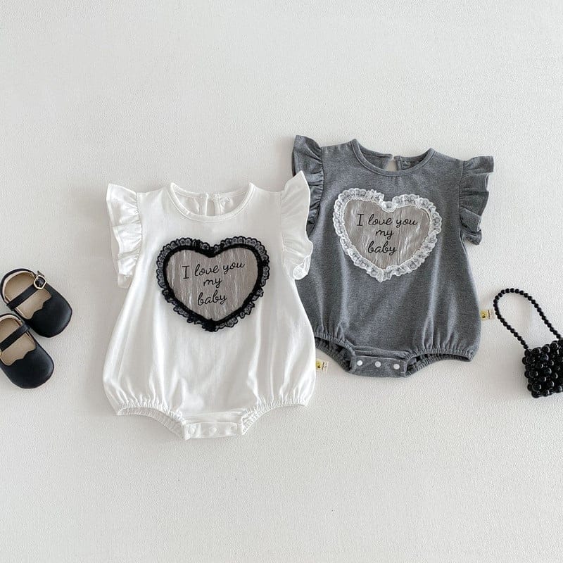 【BABY】ハートメッセージフリル半袖ロンパース