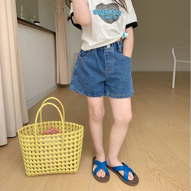 女の子シンプルカジュアルデニムハーフパンツ