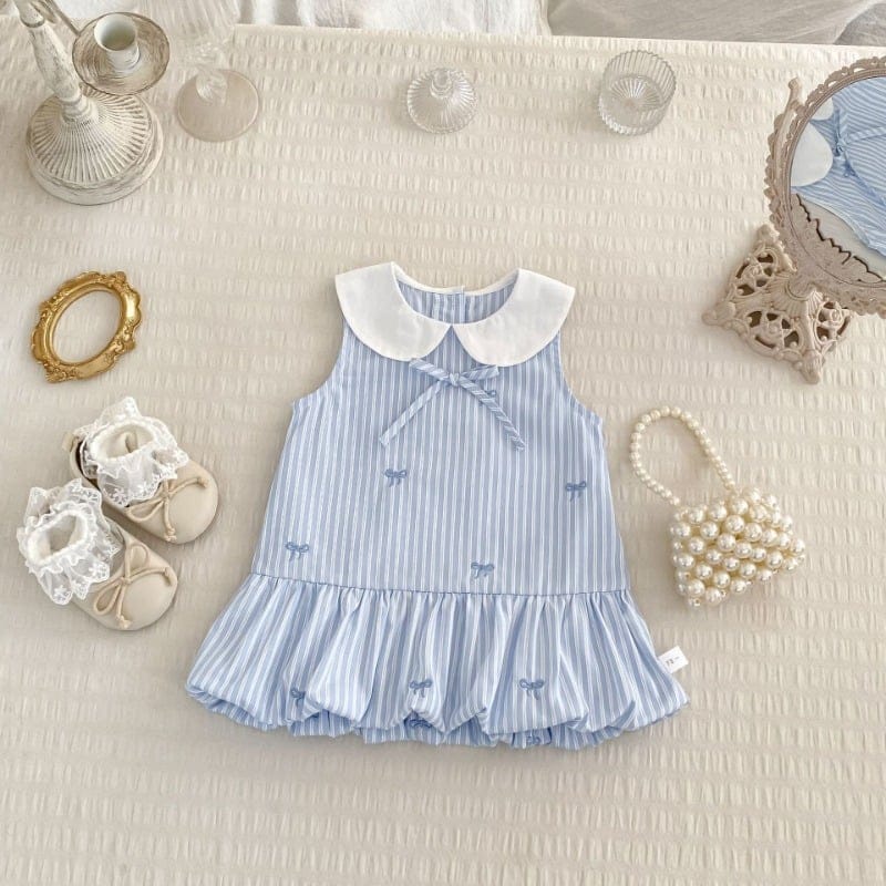 【BABY】リボンストライプ刺繍ノースリーブワンピース