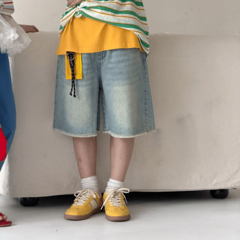 【KID】ウォッシュ加工スノーデニムハーフパンツ