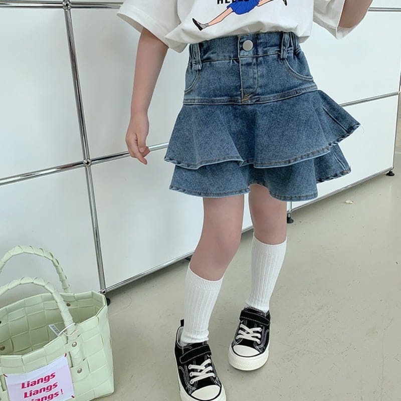 【KID】ティアードデニムフリルキュロットパンツ