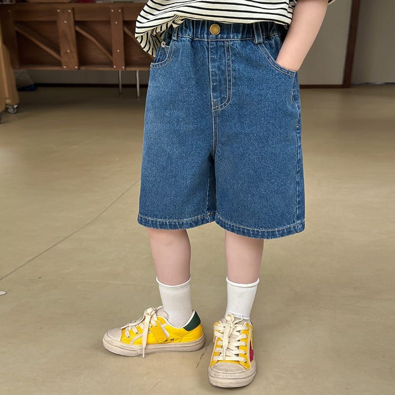 英字刺繍バックポケットデニムハーフパンツ