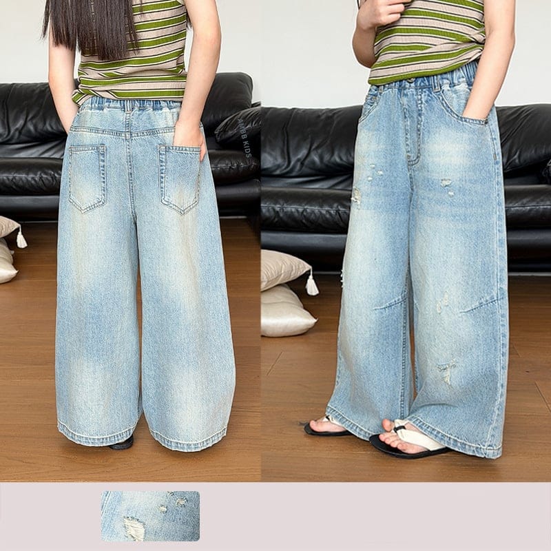 ヴィンテージダメージ加工ワイドデニムパンツ