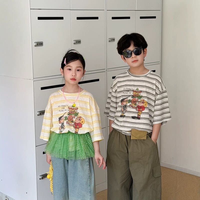 サンドイッチプリントストライプ半袖Tシャツ