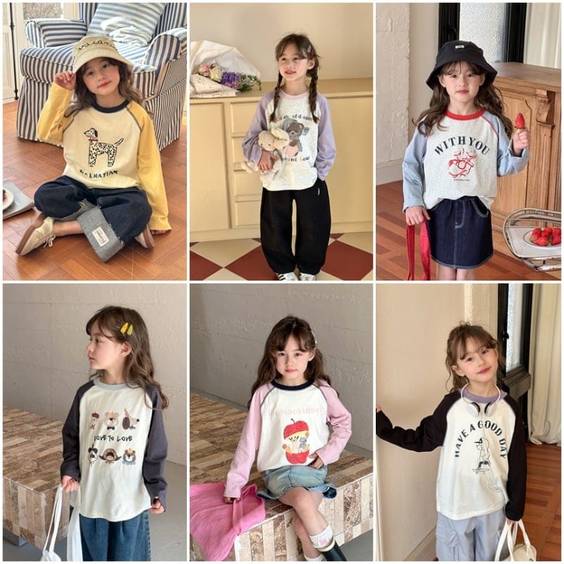 アニマルプリント配色ラグラン長袖Tシャツ