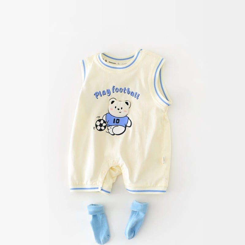 【BABY】プレーフットボールくまノースリーブロンパース