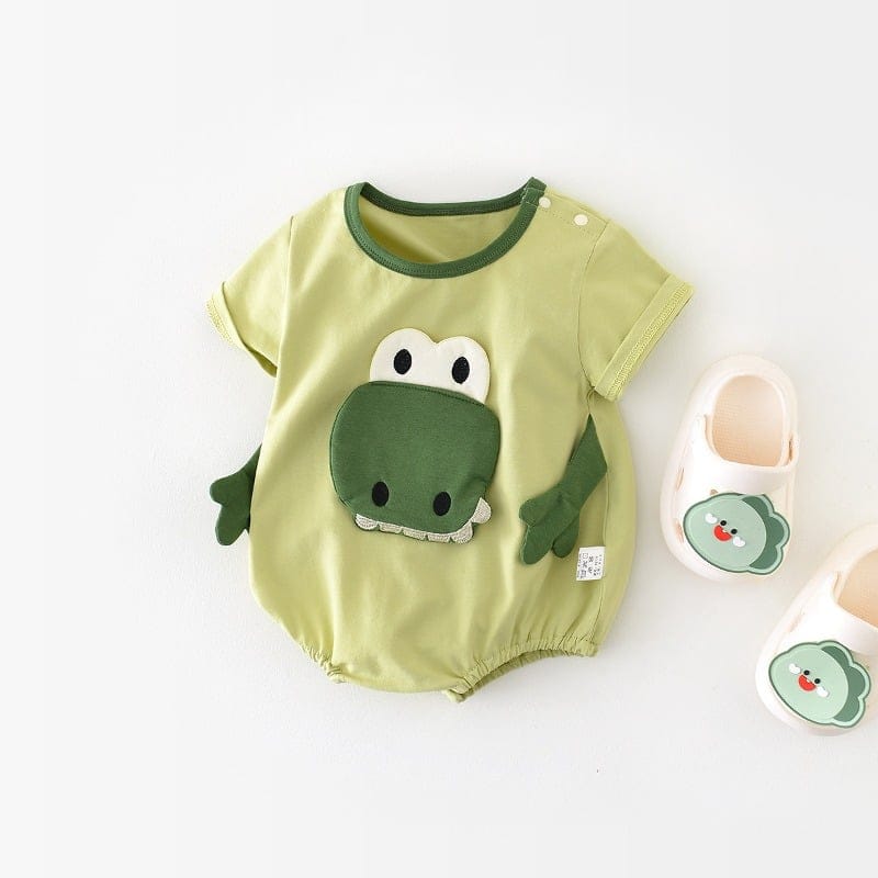 【BABY】恐竜フェイスモチーフ半袖ベビーロンパース