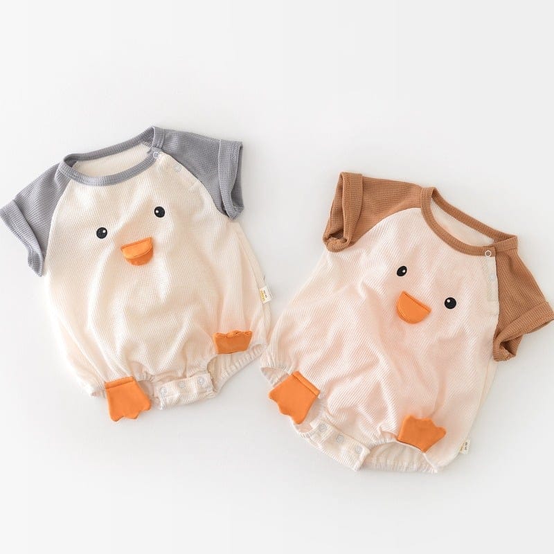 ペンギンデザインワッフル半袖ロンパース