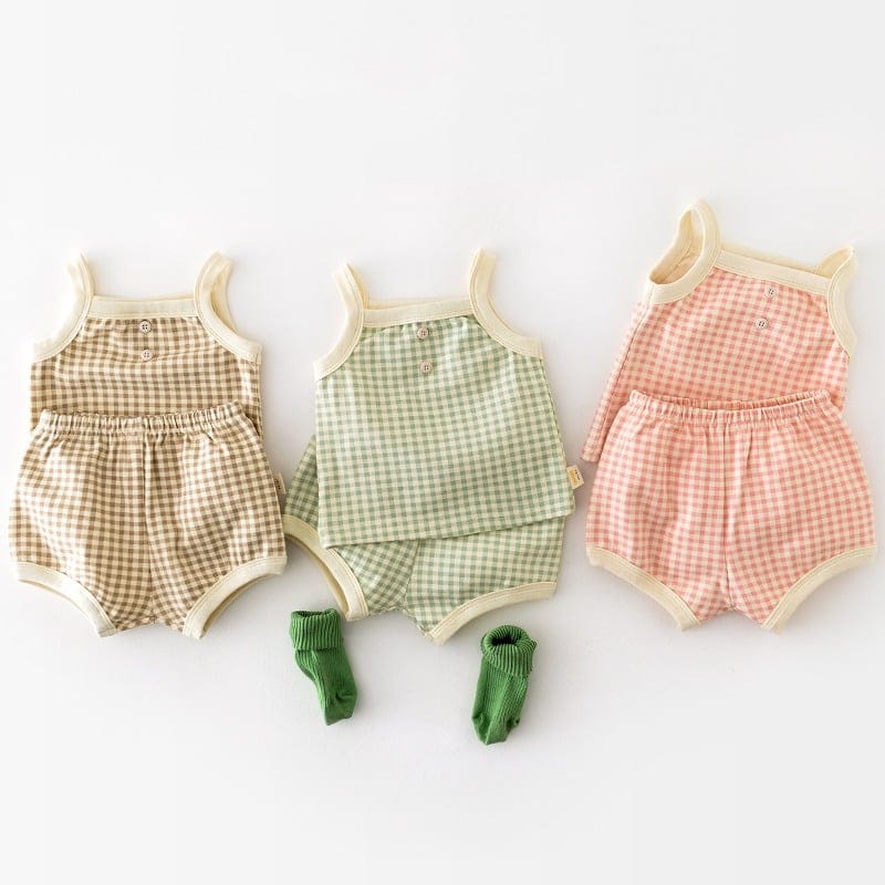 チェックキャミソールショートパンツセットアップ