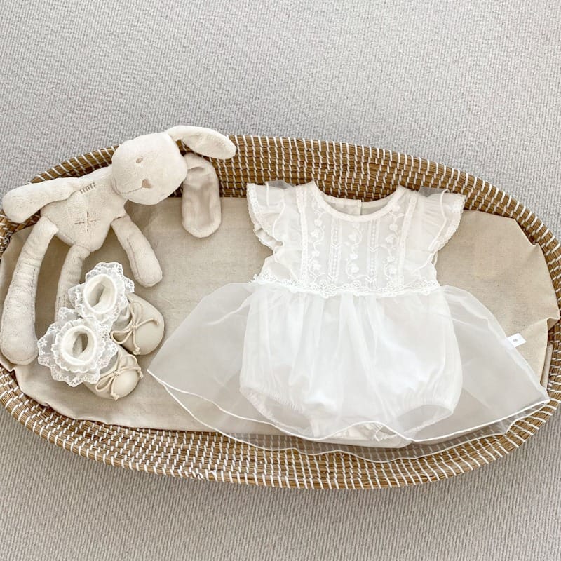 【BABY】ローズ刺繍チュールワンピースロンパース