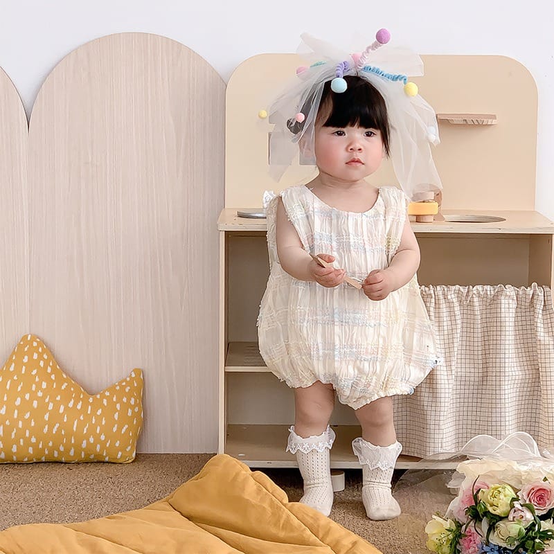【BABY】パステルウェーブノースリーブロンパース