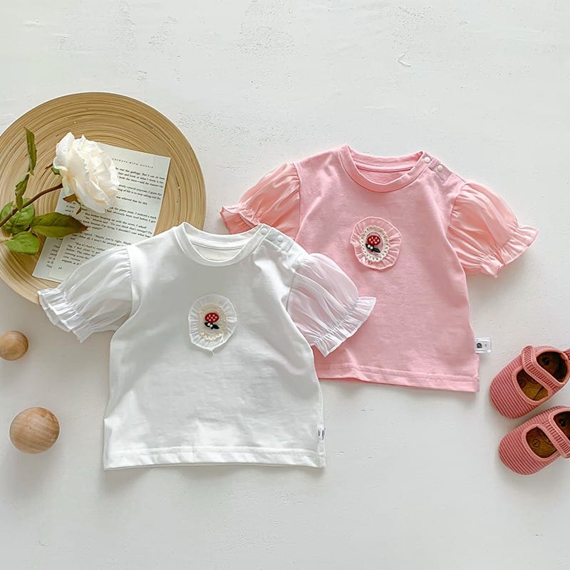 【BABY】キラキラフラワーチュール袖半袖Tシャツ