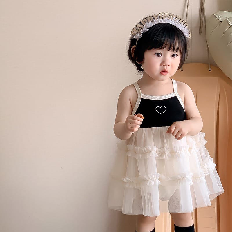 【BABY】ハート刺繍チュールキャミワンピースロンパース