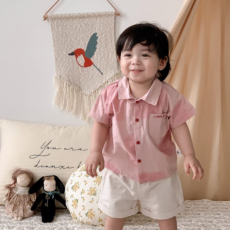 ラブピンク半袖シャツハーフパンツセットアップ