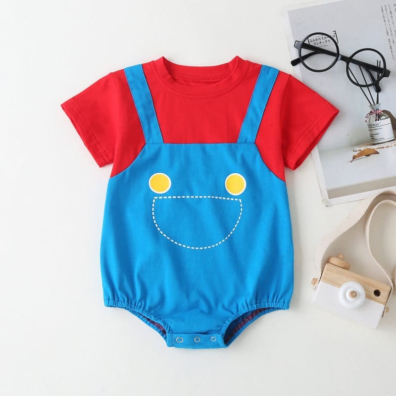 【BABY】ハッピーレゴサロペット風配色半袖ロンパース