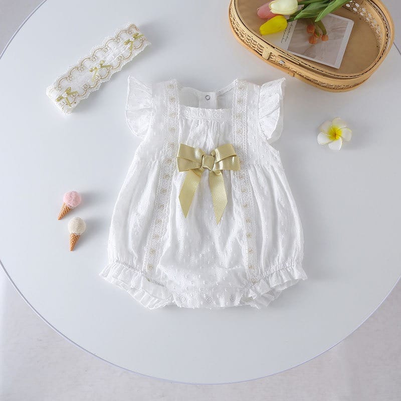 【BABY】アイボリーゴールドリボンフリル袖ボディスーツ