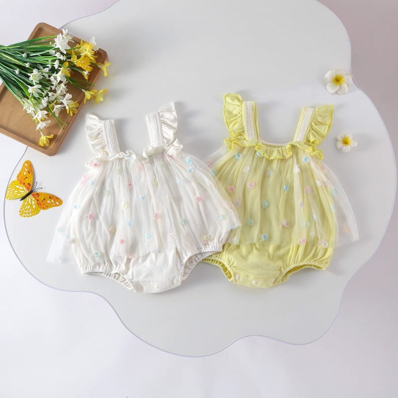 【BABY】フラワーチュールレースキャミロンパース
