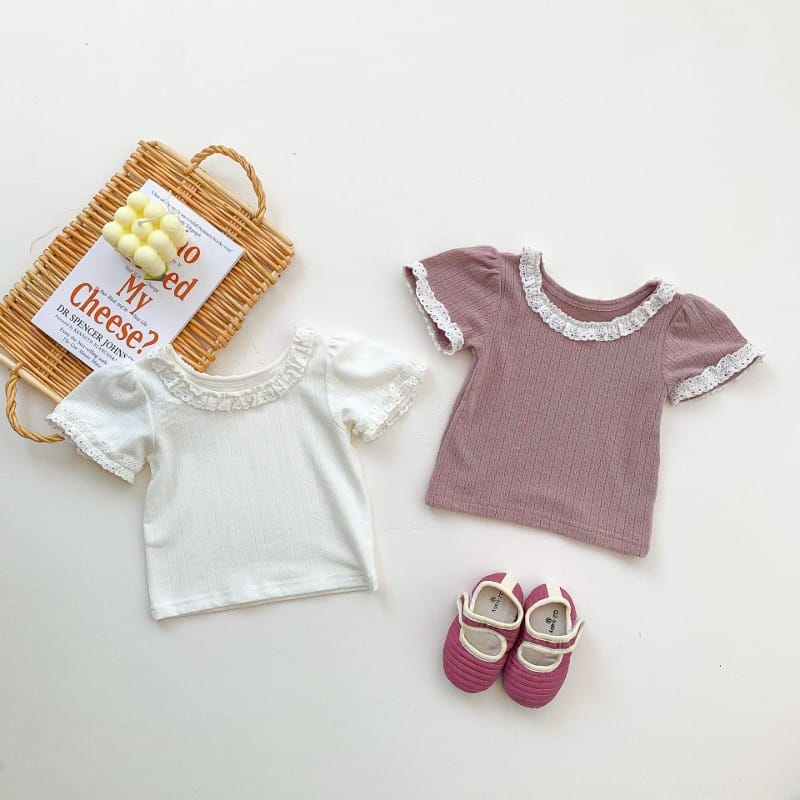 【BABY】ガールズレースフリルパフスリーブ半袖Tシャツ