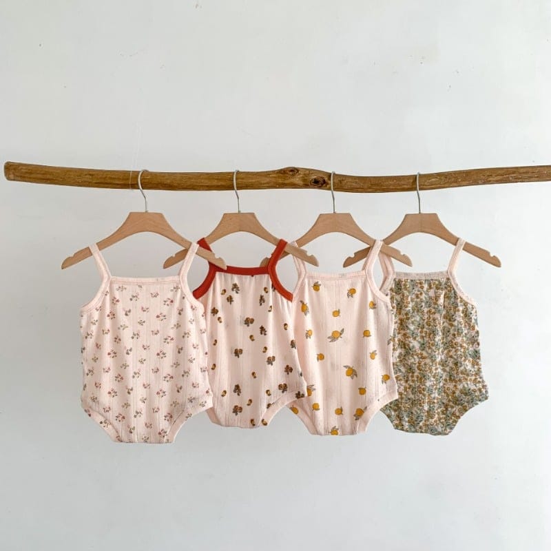 【BABY】レモン小花フルーツ柄ノースリーブボディスーツ
