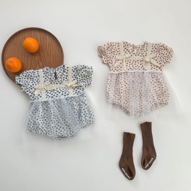 【BABY】小花柄フラワーチュールスカート半袖ロンパース
