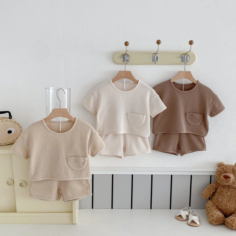 【セット】ワッフルポケット半袖Tシャツハーフパンツ上下セット