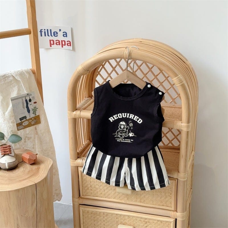 ドットくまノースリーブTシャツハーフパンツセットアップ