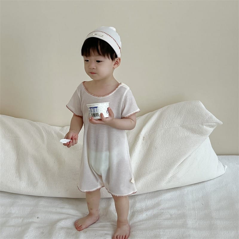 【BABY】配色ステッチアクセント半袖ロンパース
