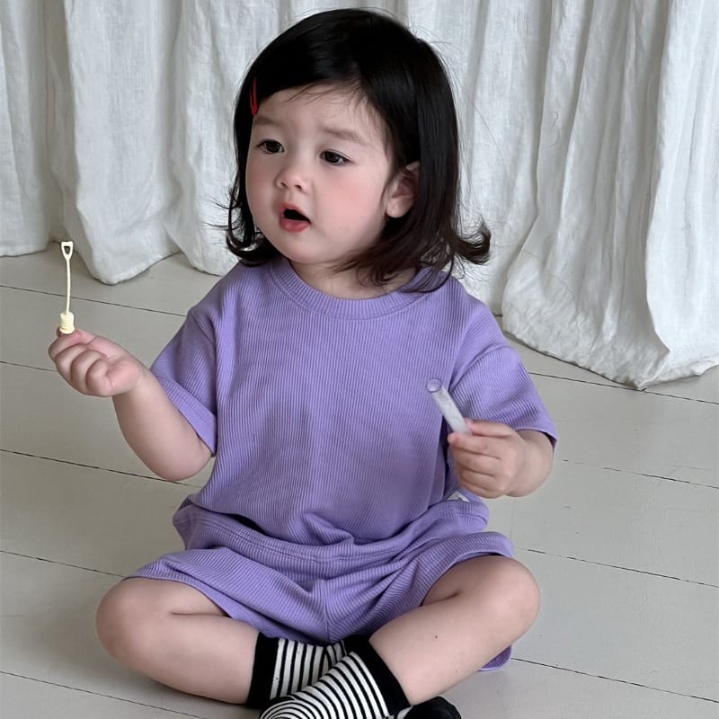 【セット】ワッフルパープル半袖ショートパンツセットアップ